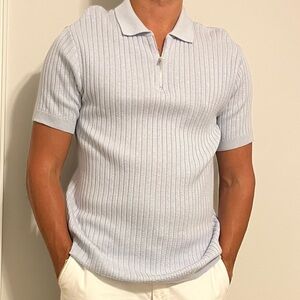 Topman Light Blue Ribbed Knit Top